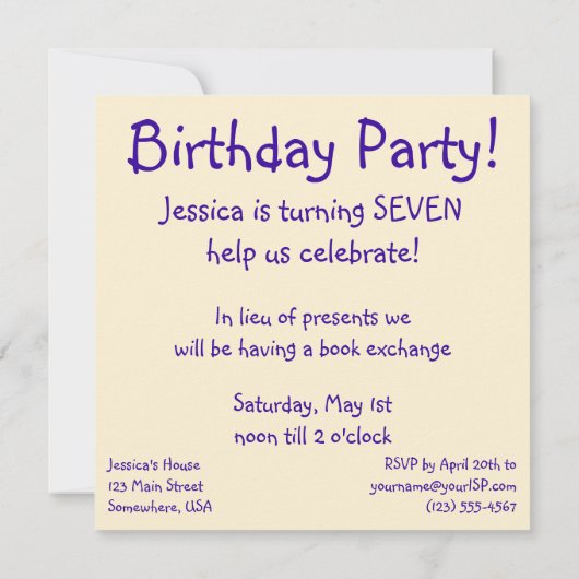  meisje via telefoon, uitnodiging van de Birthday  (Achterkant)