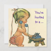  meisje via telefoon, uitnodiging van de Birthday  (Voorkant)