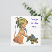  meisje via telefoon, uitnodiging van de Birthday  (Staand voorkant)