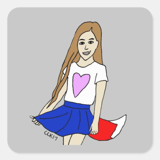 meisje vierkante sticker (Voorkant)