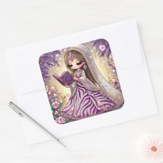 Meisje Vierkante Sticker (Envelop)