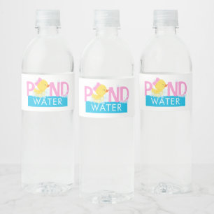 Meisje Vijver Water Waterverf Rubber Eend Waterfles Etiket