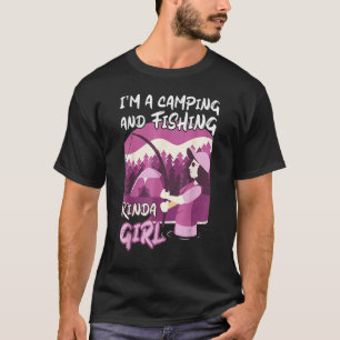 Meisje Vissen Hengel Kampvuur Vis Vrouw Kamperen E T-shirt