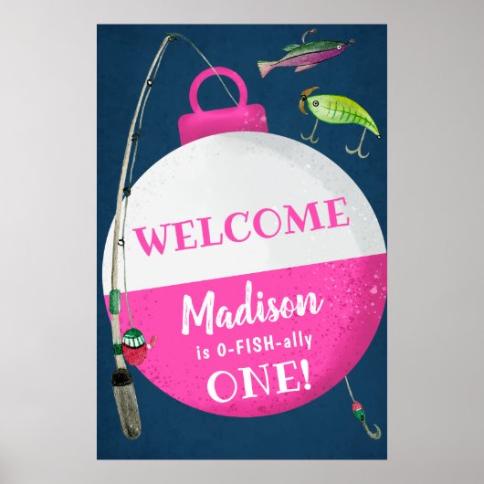 Meisje Vissen O-FISH-ally Verjaardag Welkom Poster (Voorkant)