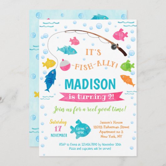 Meisje Vist op zaterdag Uitnodigingen 2e 3e 4e (Voorkant / Achterkant)