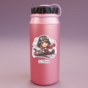 Meisje vliegt in vliegtuig Aangepaste kindersticke Sticker