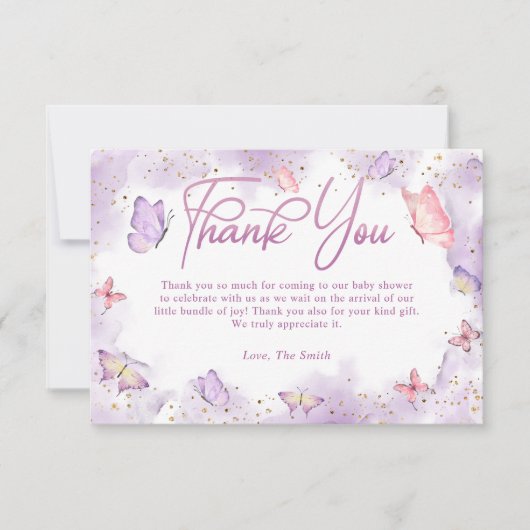 Meisje vlinder Baby shower dank u kaart (Voorkant)