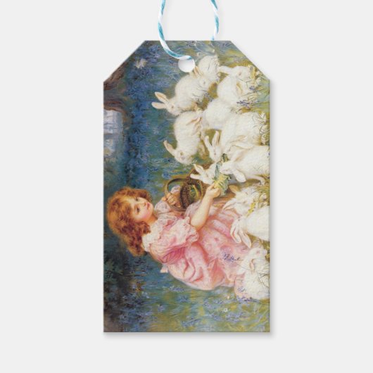 Meisje voeden de konijnen (door Frederick Morgan) Cadeaulabel (Voorkant)