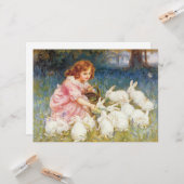 Meisje voeden de konijnen (door Frederick Morgan) Kaart (Voorkant / Achterkant in situ)
