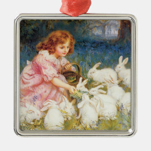 Meisje voeden de konijnen (door Frederick Morgan) Metalen Ornament