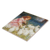 Meisje voeden de konijnen (door Frederick Morgan) Tegeltje (Zijkant)