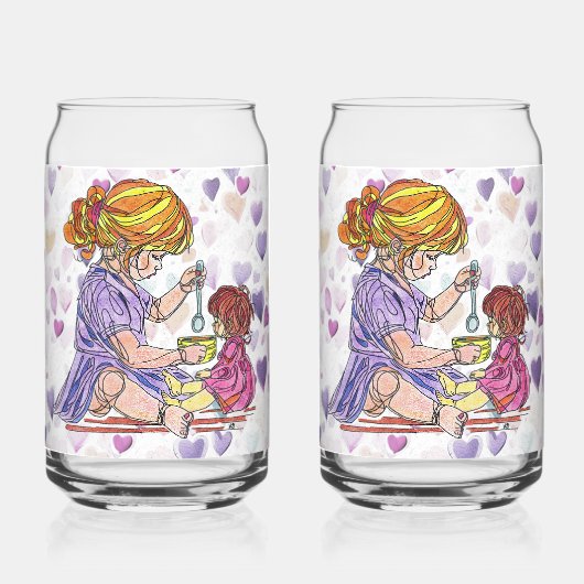 Meisje Voeden Doll Soda Glas (Voorkant)