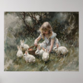 Meisje voeden witte konijnen impressionistische sc poster (Voorkant)