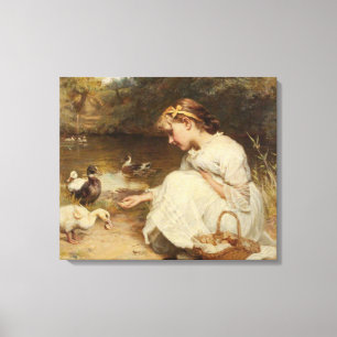 Meisje Voedende Eenden (door Frederick Morgan) Canvas Afdruk