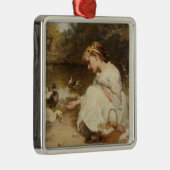 Meisje Voedende Eenden (door Frederick Morgan) Metalen Ornament (Rechts)