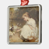 Meisje Voedende Eenden (door Frederick Morgan) Metalen Ornament (Links)