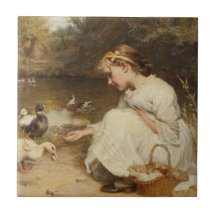 Meisje Voedende Eenden (door Frederick Morgan)