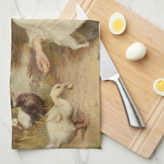 Meisje Voedende Eenden (door Frederick Morgan) Theedoek (Quarter Fold)