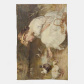 Meisje Voedende Eenden (door Frederick Morgan) Theedoek (Verticaal)