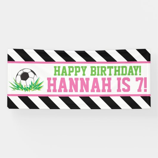 Meisje Voetbal Gelukkige Verjaardagsbanner Spandoek (Horizontaal)