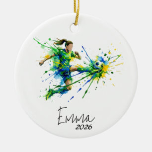 meisje voetbal ornament, voetbal ornament, voetbal keramisch ornament