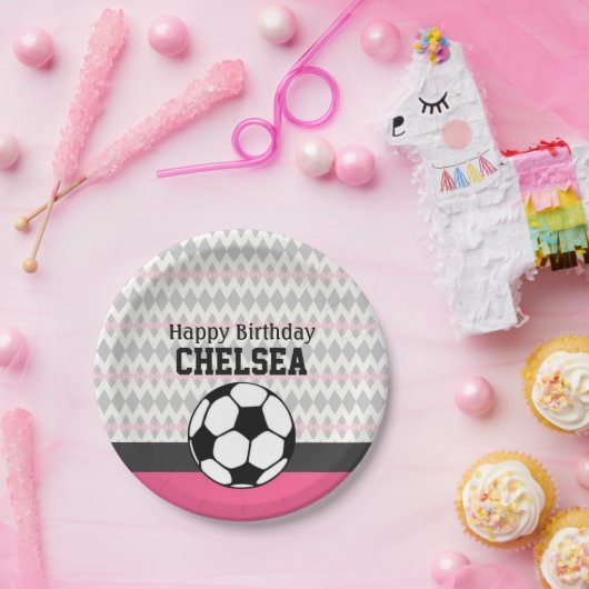Meisje Voetbal Party Custom Verjaardag Papieren Bordje (Feest)