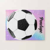 Meisje Voetbal Pastel Sterren Gepersonaliseerde Na Legpuzzel (Horizontaal)