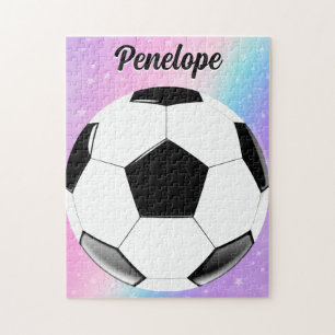 Meisje Voetbal Pastel Sterren Gepersonaliseerde Na Legpuzzel