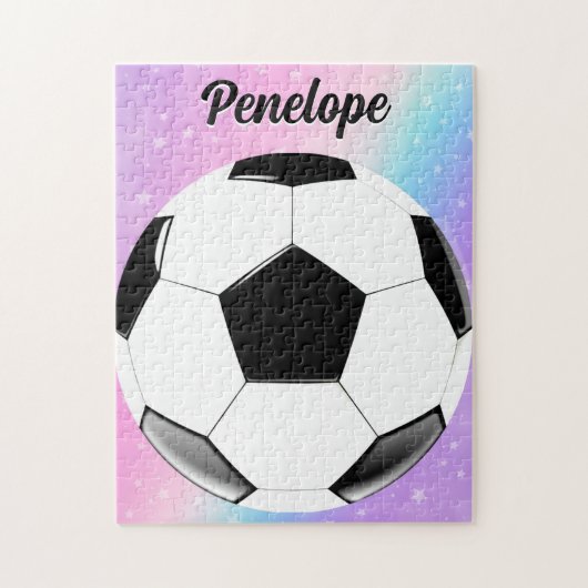 Meisje Voetbal Pastel Sterren Gepersonaliseerde Na Legpuzzel (Verticaal)