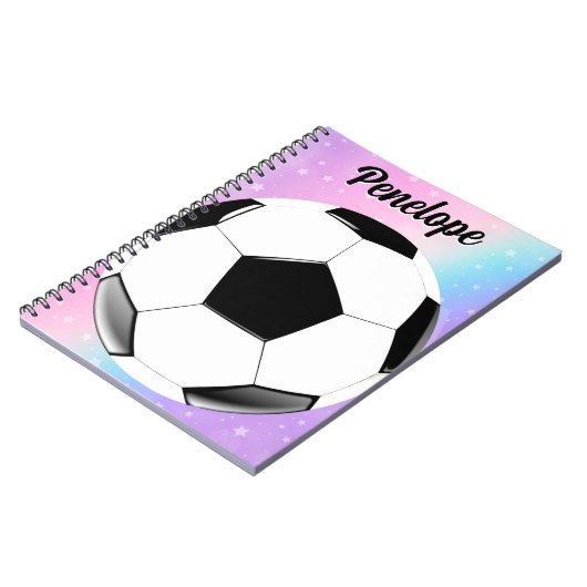 Meisje Voetbal Pastel Sterren Gepersonaliseerde Na Notitieboek (Linkerzijde)