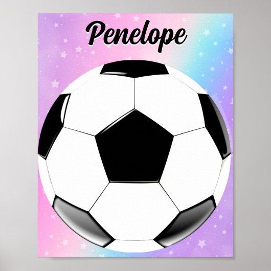 Meisje Voetbal Pastel Sterren Gepersonaliseerde Na Poster (Voorkant)