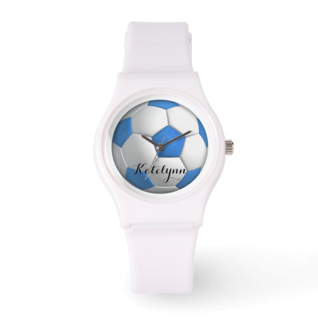 Meisje Voetbal Speler Blauw met Naam Horloge (Voorkant)