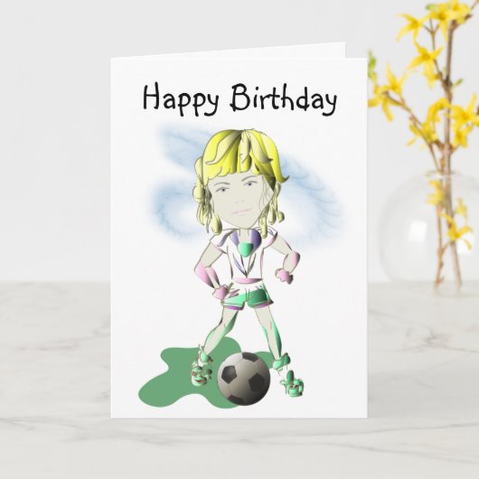 Meisje Voetbal Speler Kunst Kaart (Gele Bloem)