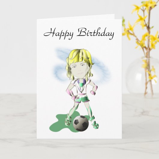 Meisje Voetbal Speler Kunst Kaart (Gele Bloem)