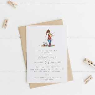 Meisje Voetbal Verjaardag Party Uitnodiging