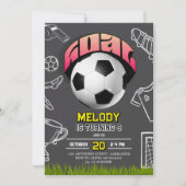Meisje Voetbal Verjaardagsfeest Uitnodiging (Voorkant)