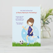Meisje Voetballer Verjaardagsfeestje Uitnodiging (Staand voorkant)