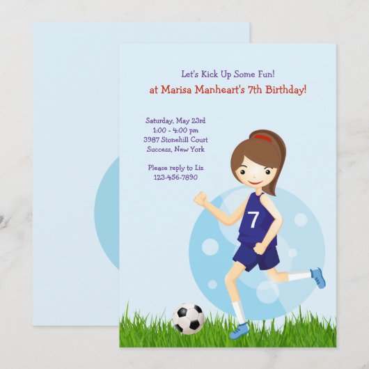 Meisje Voetballer Verjaardagsfeestje Uitnodiging (Voorkant / Achterkant)