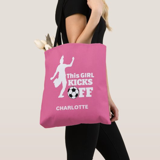 Meisje Voetbalspeler Persoonlijke afbeelding Tote Bag (Dichtbij)