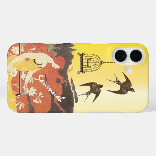  Meisje Vogels Vogelkooi Fiets Iphone Case (Achterkant (horizontaal))
