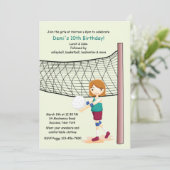 Meisje Volleybal Speler Verjaardagsfeest Uitnodigi Kaart (Staand voorkant)