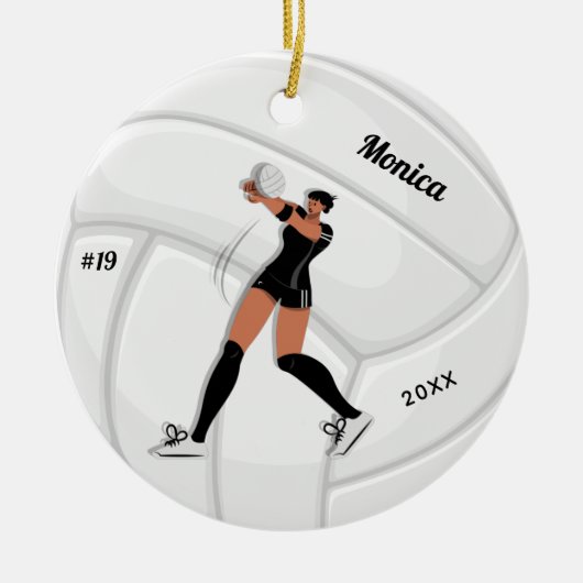 Meisje Volleyball Player Kind Naam Jersey Team Num Keramisch Ornament (Voorkant)