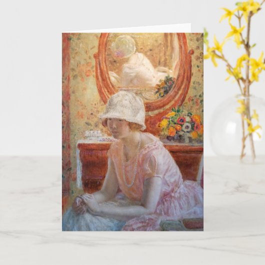 Meisje voor een spiegel | Frederick Carl Frieseke Kaart (Gele Bloem)