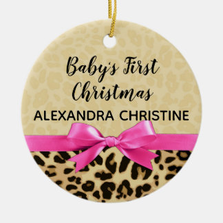 Meisje voor eerste kerstcadeau Roze Bow Jaar Keramisch Ornament