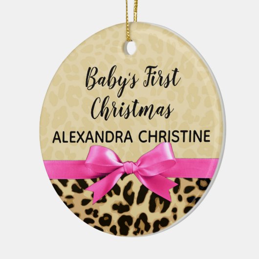 Meisje voor eerste kerstcadeau Roze Bow Jaar Keramisch Ornament (Links)