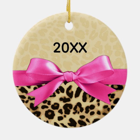 Meisje voor eerste kerstcadeau Roze Bow Jaar Keramisch Ornament (Achterkant)