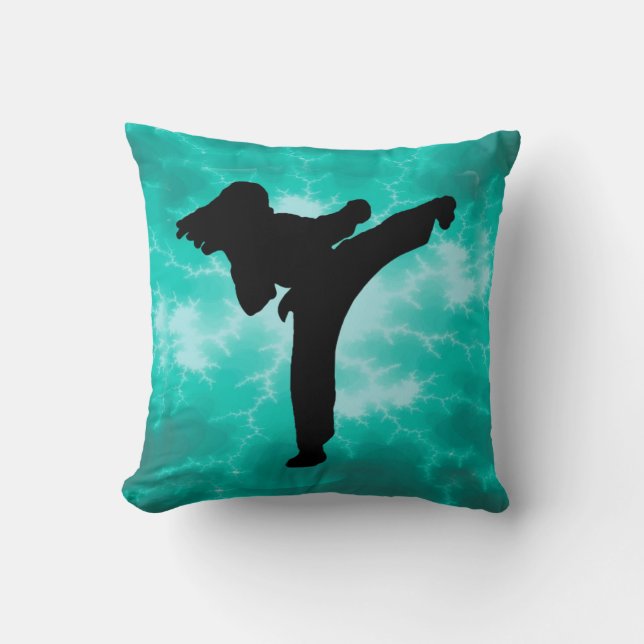 Meisje voor vechtsporten Teal Bliksem Kussen (Voorkant)