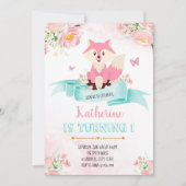 Meisje vos verjaardagsuitnodiging kaart (Voorkant)