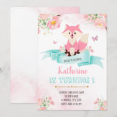 Meisje vos verjaardagsuitnodiging kaart (Voorkant / Achterkant)