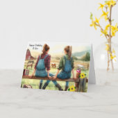 Meisje Vrienden op de Dude Ranch Verjaardag Kaart (Gele Bloem)